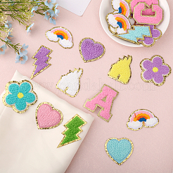 稲妻、城、5枚の花びらの花、アルファベットA～Z、ハート、虹のタオル刺繍風布アイロン接着/縫い付けパッチ  マスクと衣装のアクセサリー  ミックスカラー  44~61x41~71x2~3.5mm&nbsp;DIY-GL0004-17
