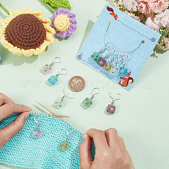 12Pcs 6 Colors Square Flower Handmade Frosted Lampwork Pendant Stitch Markers&nbsp;HJEW-NB00025
