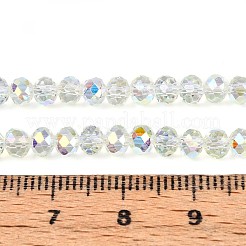 透明ガラスビーズ連売り  ロンデル  半分メッキ  ABカラーメッキ  多面カット  甘露  4~4.5x3.5mm  穴：0.8mm  約112~114個/連  15.35~15.75インチ（39~40cm）&nbsp;X-EGLA-N016-4mm-06