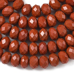 天然石レッドジャスパービーズ連売り  多面カット  ロンデル  5.5~6.5x4.5mm  穴：1mm  約91~94個/連  15.35''（39cm）〜15.43''（39.2cm）&nbsp;G-D344-A09