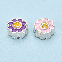 スターリングシルバーエナメルビーズ925個  笑顔の花  銀色のメッキ  ミックスカラー  6x6x3mm  穴：1.2~1.4mm&nbsp;STER-T008-36M