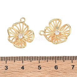 真鍮マイクロパヴェクリアキュービックジルコニアペンダント  花のチャーム  18KGP本金メッキ  20x17x5mm  穴：1.6mm&nbsp;KK-K351-73G