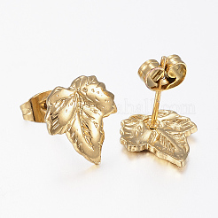 304ステンレススチールジュエリーセット  ペンダントとスタッドのピアス  葉  ゴールドカラー  15x12x3mm  穴：5x3mm  12x11x1.5mm  ピン：0.8mm&nbsp;SJEW-H116-76G