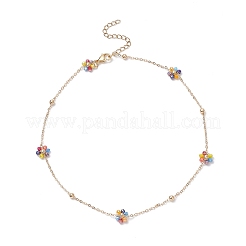 Glass Beaded Flower Link Chain Necklace&nbsp;NJEW-JN04317