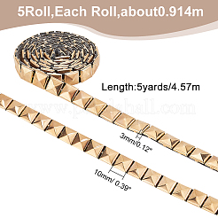 5ヤードのステンレススチール製スクエアリベットスタッドコード  布小物に  ゴールドカラー  10x3mm&nbsp;STAS-WR0001-01G