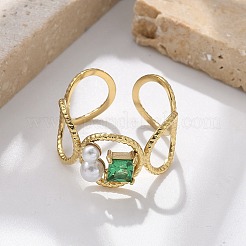 女性用304ステンレススチールカフリング  キュービックジルコニア付き  18KGP本金メッキ  11.5mm  内径：18.5mm&nbsp;RJEW-D302-03G-07