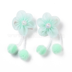 花布メタリックアリゲーターヘアクリップ  アクリルビーズで  花  子供の日のアクセサリー  アクアマリン  105x50x15~16mm  2個/カード&nbsp;LS-PHAR-D013-01E