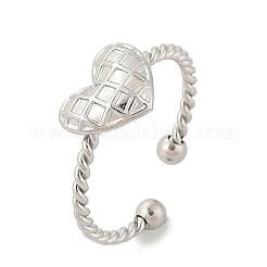 女性用ハート 304 ステンレススチール オープンカフリング  ステンレス鋼色  ハート：8.5x10mm  内径: 調節可能&nbsp;RJEW-G338-07P