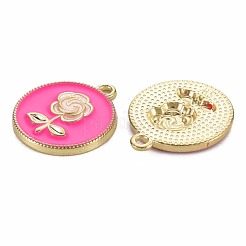 ラックメッキ合金ペンダント  エナメル  カドミウムフリー＆鉛フリー  バラ付きのフラットラウンド  ライトゴールド  ミックスカラー  20.5x18x2mm  穴：1.6mm&nbsp;PALLOY-S132-237-RS