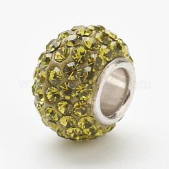 オーストリアクリスタルヨーロピアンビーズ  大穴ビーズ  スターリングシルバーコア925個  ロンデル  228 _olivine  11~12x7.5mm  穴：4.5mm&nbsp;STER-E049-E17