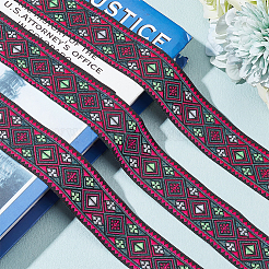 エスニック風菱形ポリエステルリボン  服装アクセサリー  濃いピンク  1-1/4インチ（33mm）  約7.66ヤード（7m）/ pc&nbsp;OCOR-WH0047-50B