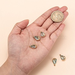 クリアガラスペンダント  DIYのジュエリーには  真鍮パーツ  多面カット  ティアドロップ  花と  ライトゴールド  淡いターコイズ  16x9x6mm  穴：1.2mm&nbsp;X-GLAA-T007-05C