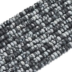 天然石スノーフレークオブシディアンビーズ連売り  艶消し  ロンデル  4x2mm  穴：0.9mm  約167~173個/連  15.16~15.35インチ（38.5~39cm）&nbsp;G-P575-A23-4x2mm