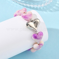 Acrylic Heart Beaded Stretch Bracelets for Kid&nbsp;BJEW-JB14277