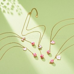 合金エナメル チャーム & レジン ビーズ ラリアット ネックレス  バレンタインテーマ 304 ステンレススチール製女性用ジュエリー  ピンク  15.98~16.02インチ（40.6~40.7cm）&nbsp;NJEW-JN03962