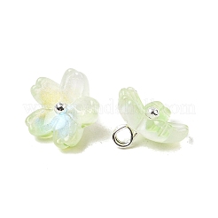 ガラスチャーム  花  プラチナトーンの真鍮ループとグリッターパウダー付き  グラデーションカラー  黄緑  11x11x7mm  穴：1.8mm&nbsp;GLAA-G127-05B