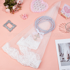 Polyester Bridal Veils and Polyester Cord Wrist Corsages for Wedding&nbsp;HJEW-BC00090-02