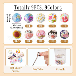 9色プリントの丸型シリコンフォーカルビーズ9個  ミックスカラー  15x15mm  穴：2mm&nbsp;SIL-TA0003-61B