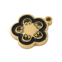 304ステンレススチールエナメルチャーム  花のチャーム  ゴールドカラー  ブラック  14x12x2mm  穴：1.4mm&nbsp;STAS-P377-07G