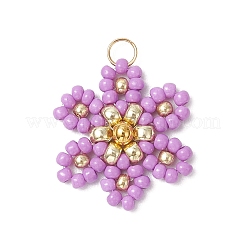 ガラスシードビーズの花のペンダント  304ステンレススチール製丸カン付き  ミックスカラー  22.5x17.5x4mm  穴：2.5mm&nbsp;PALLOY-MZ00712