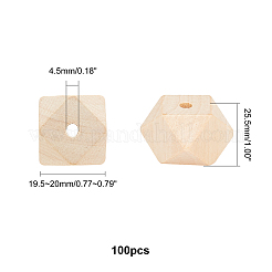 天然木のビーズ  スクエアカットラウンドビーズ  バリーウッド  19.5~20x25.5x25.5mm  穴：4.5mm&nbsp;WOOD-PH0001-10B