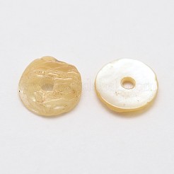 Flat Round Natural Akoya Shell Beads&nbsp;SHEL-N034-11