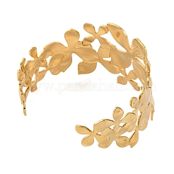 イオンプレーティング（IP）304ステンレススチール製女性用カフバングル  花/葉  14KGP本金メッキ  1-5/8インチ（4.05cm）  内径：2-1/2インチ（6.2cm）&nbsp;BJEW-D048-03G