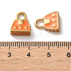 304ステンレススチールエナメルチャーム  14KGP本金メッキ  ハンドバッグチャー  オレンジ  13x10.5x4.5mm  穴：3x3.5mm&nbsp;STAS-L022-549G-03