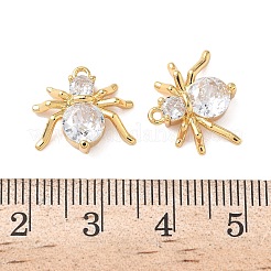 キュービックジルコニアペンダント付き真鍮  クモのチャーム  ニッケルフリー  18KGP本金メッキ  13x14.5x4.5mm  穴：1.2mm&nbsp;KK-D024-11G
