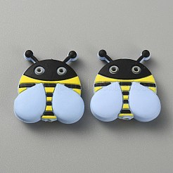 食品グレードの環境に優しいシリコーンビーズ  蜂  ライトスカイブルー  30x28x8mm  穴：2mm&nbsp;SIL-WH0013-25B