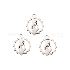 304ステンレスペンダント  宗教のテーマ  女神とフラットラウンド  ステンレス鋼色  17x14x1mm  穴：1.8mm&nbsp;STAS-CJC0001-01P