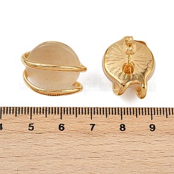 304ステンレススチールキャットアイカボションスタッドピアス  ラウンド  ゴールドカラー  18x22mm&nbsp;EJEW-V014-04G