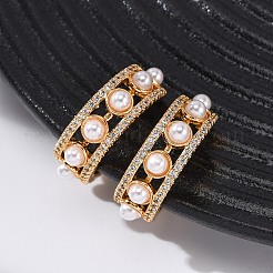 C-Shaped Brass Micro Pave Clear Cubic Zirconia Cuff Earrings&nbsp;EJEW-Z127-07G