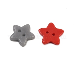 2ホールの磁器ボタン  スター  ミックスカラー  14.5x15x3mm  穴：1.6mm&nbsp;PORC-R010-12A