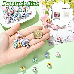 プリントされた磁器のヨーロッパのビーズ  キューブ  大穴ビーズ  ミックスカラー  10x10x10mm  穴：4mm&nbsp;FIND-CJZ0001-003