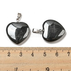 合成磁気無しヘマタイトペンダント  ハート  真鍮パーツ  プラチナ  22~23x20~20.5x6~7.5mm  穴：5x8mm&nbsp;G-G956-B70-FF