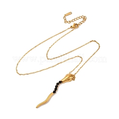 304ステンレススチール製ジェットラインストーンスネークペンダントアズキチェーンネックレス（女性用）  ゴールドカラー  15.83インチ（40.2cm）&nbsp;NJEW-A051-01G