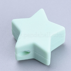 食品グレードの環境に優しいシリコーンビーズ  スター  ライトシアン  14x13.5x8mm  穴：2mm&nbsp;SIL-T041-14