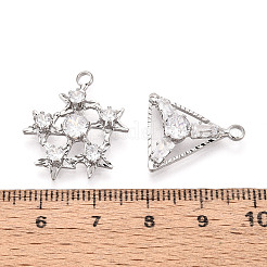 キュービックジルコニアペンダント付き真鍮  混合図形  プラチナ  透明  16~24x14~20x4~6.5mm  穴：2.2~2.4mm&nbsp;KK-T072-58P