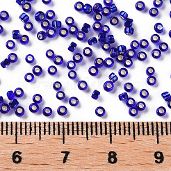 12/0グレードの丸いガラスシードビーズ  銀並ぶ  ミッドナイトブルー  12/0  2x1.5mm  穴：0.3mm  約30000個/袋&nbsp;SEED-Q007-F44