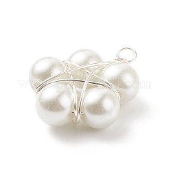 ガラスのパールのペンダント  銅のアクセサリーワイヤーを使って  花  銀  32.5~33x25x9.5~10.5mm  穴：3.5mm&nbsp;PALLOY-JF01542-02