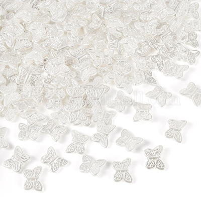 200個のABS模造真珠ビーズ  蝶  11x14x3.5mm  穴：1.8mm&nbsp;OACR-TA0003-84B-1