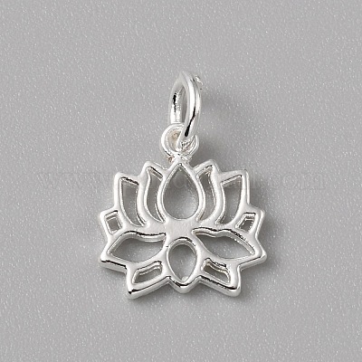 真鍮製チャーム  丸カン付き  銀  花  13x12x1.5mm  穴：4mm&nbsp;FIND-WH0159-63S-05-1