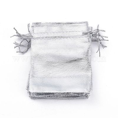 オーガンジーバッグ巾着袋  長方形  銀  12x9cm&nbsp;OP-S009-12x9cm-01-1