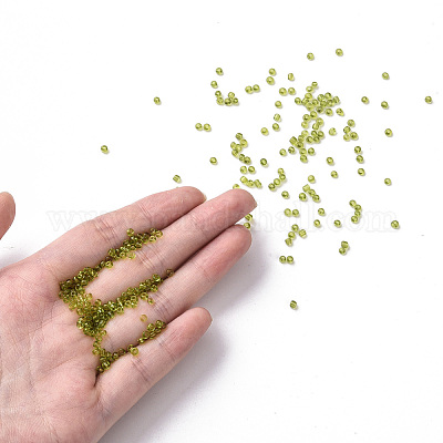 ガラスシードビーズ  トランスペアレント  ラウンド  緑黄  12/0  2mm  穴：1mm  約6666個/100g&nbsp;X1-SEED-A004-2mm-4-1