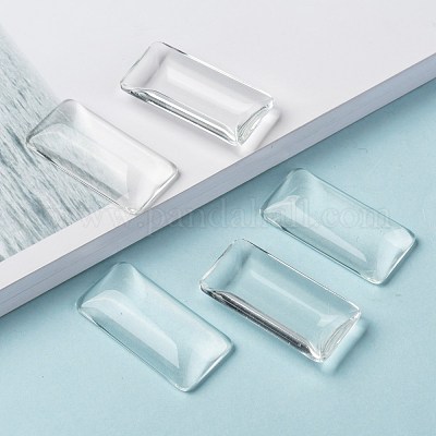 Transparent Rectangle Glass Cabochons&nbsp;GGLA-R025-38x19-1