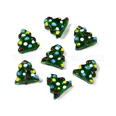 手作りランプワークビーズ  クリスマスツリー  バンピー  グリーン  17x14.5x7.5mm  穴：2mm  約20個/連  13.78''（35センチメートル）&nbsp;LAMP-G142-06-1