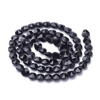 透明ガラスビーズ  多面カット  ハート  ブラック  14x14x8.5mm  穴：1mm&nbsp;GLAA-Q066-14mm-A01-1