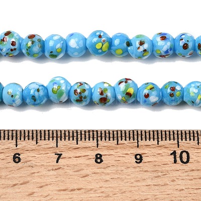 手作りランプワークビーズ連売り  ラウンド  ライトスカイブルー  6mm  穴：2mm  約50個/連  9.45''（24センチメートル）&nbsp;LAMP-H071-01A-08-1