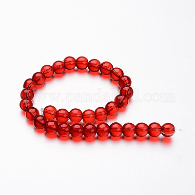 ガラスラウンドビーズ連売り  レッド  4mm  穴：1mm  約75~80個/連  11インチ&nbsp;GLAA-I028-4mm-06-1